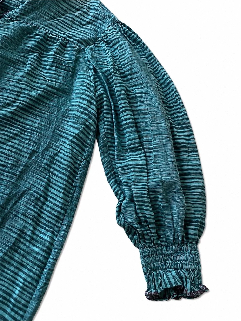 Ulla Johnson Striped Teal Button Front Midi Maxi Shirt Dress Size 10 - Picture 6 of 9